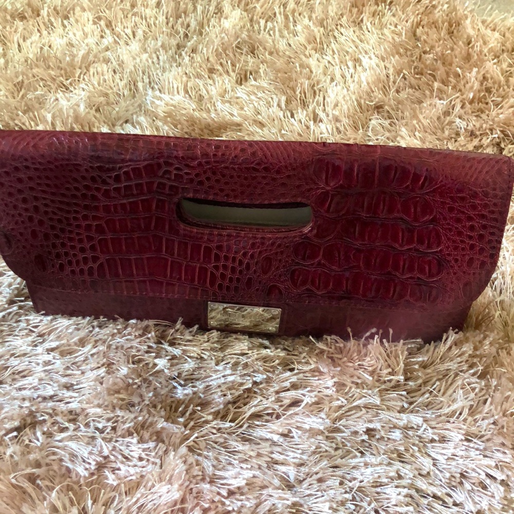 Nine West Burgundy Alligator Embossed Clutch Purse